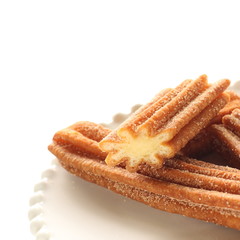 Sweet food Churro on dish for fast food dessert
