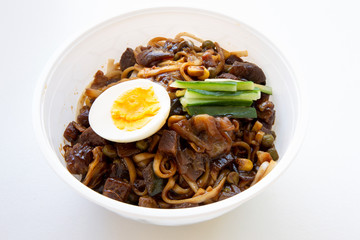 Jajangmyeon, noodle dish topped with black sauce