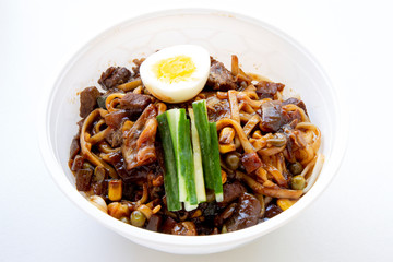 Jajangmyeon, noodle dish topped with black sauce