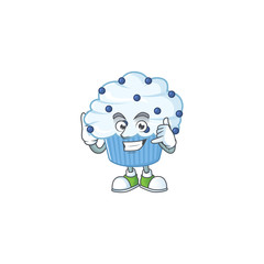 Vanilla blue cupcake mascot cartoon design make a call gesture