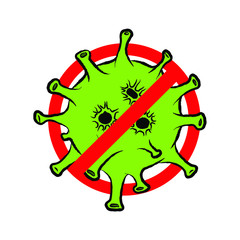 Coronavirus Bacteria Cell Icon, 2019-nCoV Novel Coronavirus Bacteria. No Infection and Stop Coronavirus Concepts. Dangerous Coronavirus Cell in China, Wuhan. Isolated Vector Icon