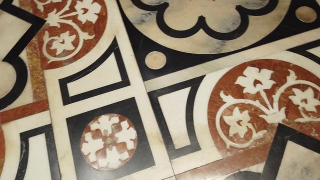 Milan, Italy, January-23,2020. Mosaic floor in the Duomo Cathedral of Milan.