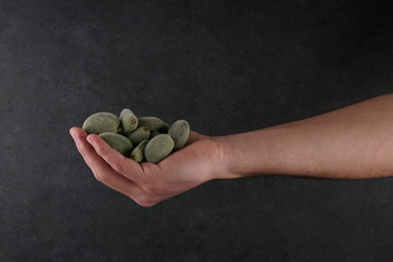 Raw fresh green almonds stock photo