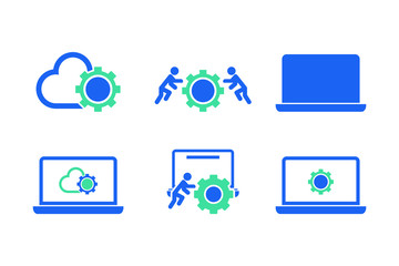 Computer engine icon set, cloud data.