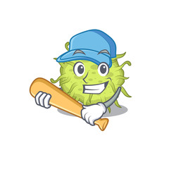 Picture of bacteria coccus cartoon character playing baseball