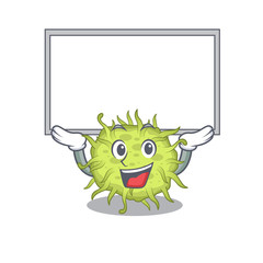 Mascot design of bacteria coccus lift up a board