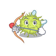 bacteria coccus in cupid cartoon character with arrow and wings