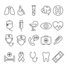 Medicine line icon set, medical symbols collection, healthcare vector sketches, logo illustrations, anatomy signs linear pictograms package isolated on white background. Vector illustration. eps
