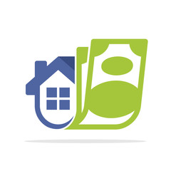 Illustration icon combination of house & bank note.