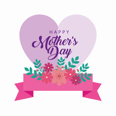 happy mother day card with heart and flowers decoration vector illustration design