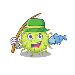 Cartoon design concept of bacteria coccus while fishing
