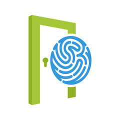 Illustrated icon with concept, access entrance with fingerprint sensor
