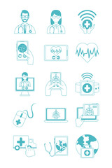 online doctor, physician technology consultant medical icons set, line style icon