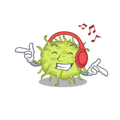 bacteria coccus Cartoon design concept listening music