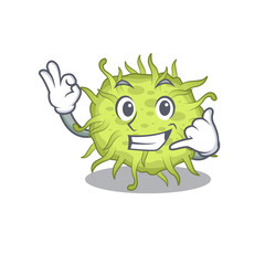 Cartoon design of bacteria coccus with call me funny gesture