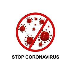 Stop coronavirus. Coronavirus outbreak. Sign caution coronavirus. Coronavirus danger and public health risk disease and flu outbreak. Pandemic medical concept with dangerous cells. Vector