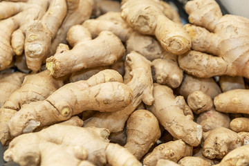 Ginger on the counter in the store. Medication during the coronavirus pandemic. Close-up. Thor view. Background.