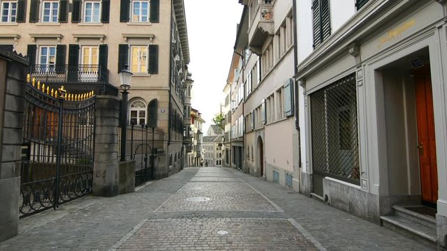 Empty streets of old historic town Zurich, Switzerland