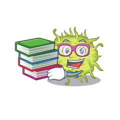 A diligent student in bacteria coccus mascot design concept with books