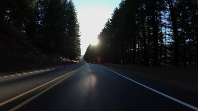 Driving Down Open Road On A Sunny Day In Scenic Hood River, Oregon, USA