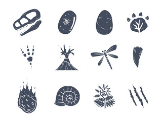 vector illustration set of dinosuar. ancient plants and fossil hand drawn. © ChattPan