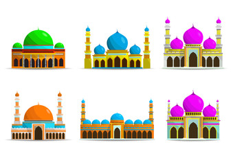 Flat mosque icon set