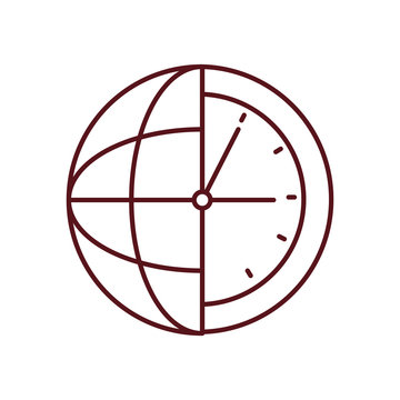 half of clock and half of global sphere icon, line style