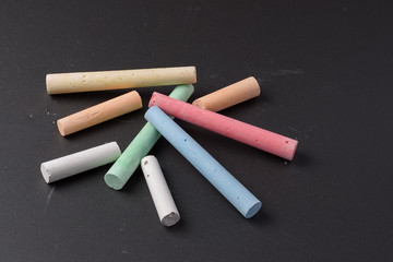 Crayons are randomly stacked on the drawing Board