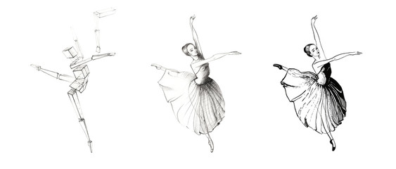Studies of drawing of dancing ballerina © Yulia