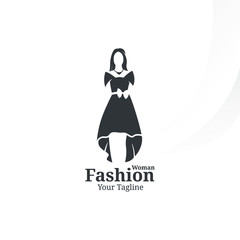 woman fashion logo template. beautiful girl wear dress vector illustratation