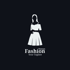 Fototapeta na wymiar woman fashion logo template. beautiful girl wear dress vector illustratation