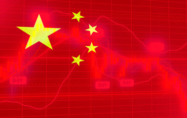 Forex candlestick pattern. Trading chart concept. Financial market chart. Flag of the China