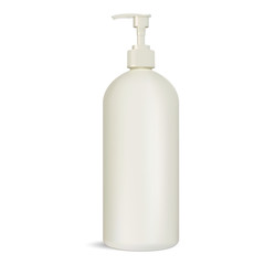 Hand sanitizer bottle. Pump dispenser package for alcohol gel to virus prevention in office. Empty 3d container mockup without label for bath shampoo product isolated on white background