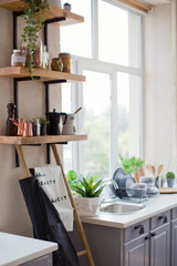 Light kitchen interior with wooden details