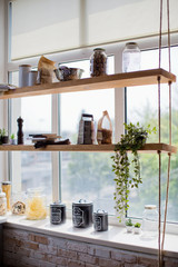 Light kitchen interior with wooden details