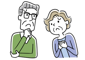 Illustration material: Senior couple with an uneasy expression