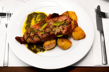 steak on plate Beef grill gourmet grilled  breast with vegetables