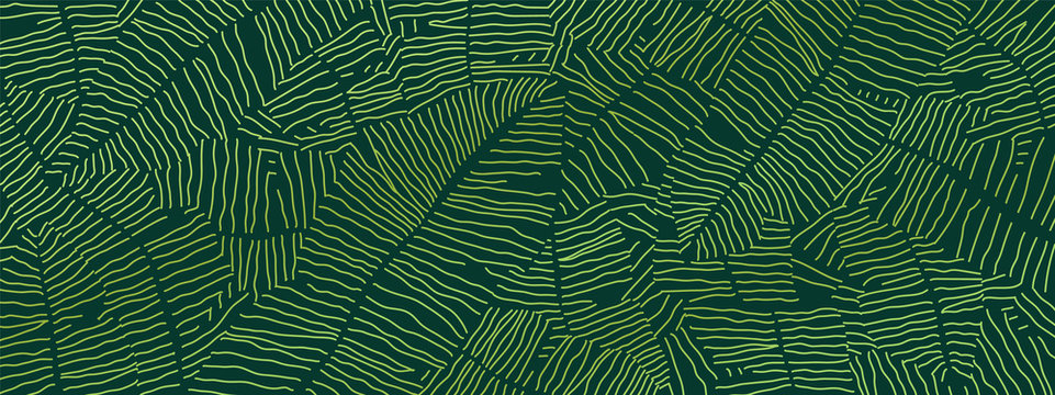 Tropical banana leaf Wallpaper, Luxury nature leaves pattern design, Golden banana leaf line arts, Hand drawn outline design for fabric , print, cover, banner and invitation, Vector illustration.