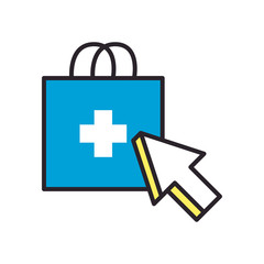 Bag with cross and cursor fill style icon vector design