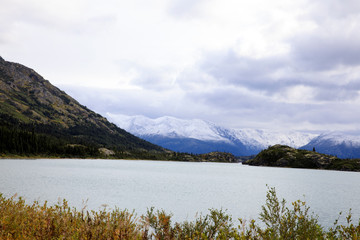 Skagway, Alaska / USA - August 10, 2019: White pass landscape view, Skagway, Alaska, USA