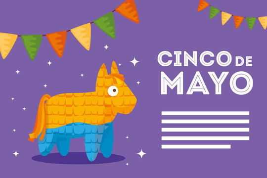 Mexican pinata and banner pennant design, Cinco de mayo mexico culture tourism landmark latin and party theme Vector illustration