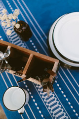 table set with enamel dinnerware