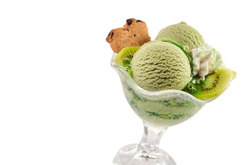 Speciality kiwifruit ice cream scoops with fruit