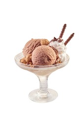 Chocolate ice-cream dessert on white background