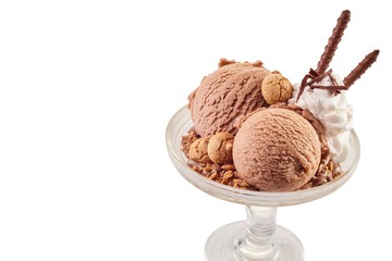 Chocolate ice-cream sundae with copy space
