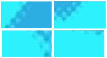 Blue pop art background. Abstract creative vector comics style blank layout template with clouds beams and isolated dots pattern. Set for sale banner, empty polka dots bubble.