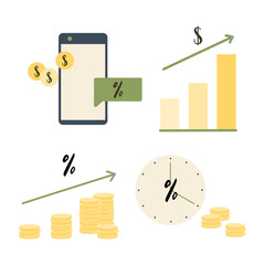 Money deposit, safe savings, investing money on an account, e-commerce, online business, piggy bank, financial services, accumulating money. Vector flat illustration