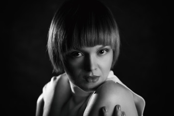 Black and white portrait woman