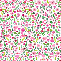 watercolor colorful floral seamless pattern with flowers and leaves