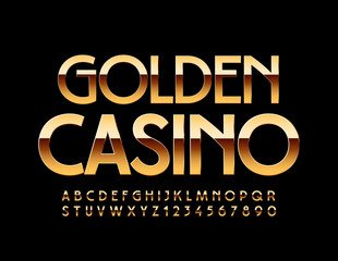Vector chic banner Golden Casino.  Luxury Uppercase Font. Elite Alphabet Letters and Numbers